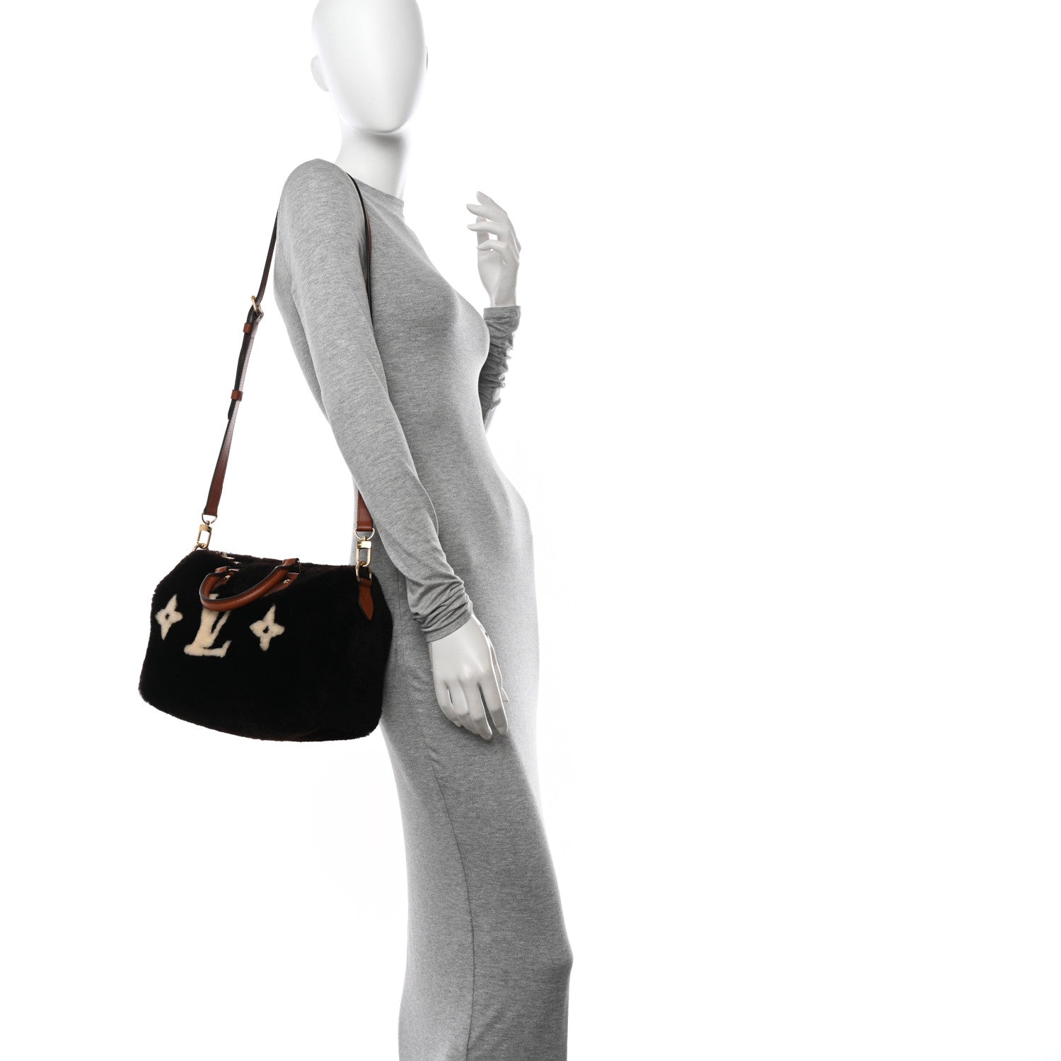 Louis Vuitton Shearling Monogram LV Ski Cozygram Speedy Bandouliere 25 Chocolate Cream 2 of 10