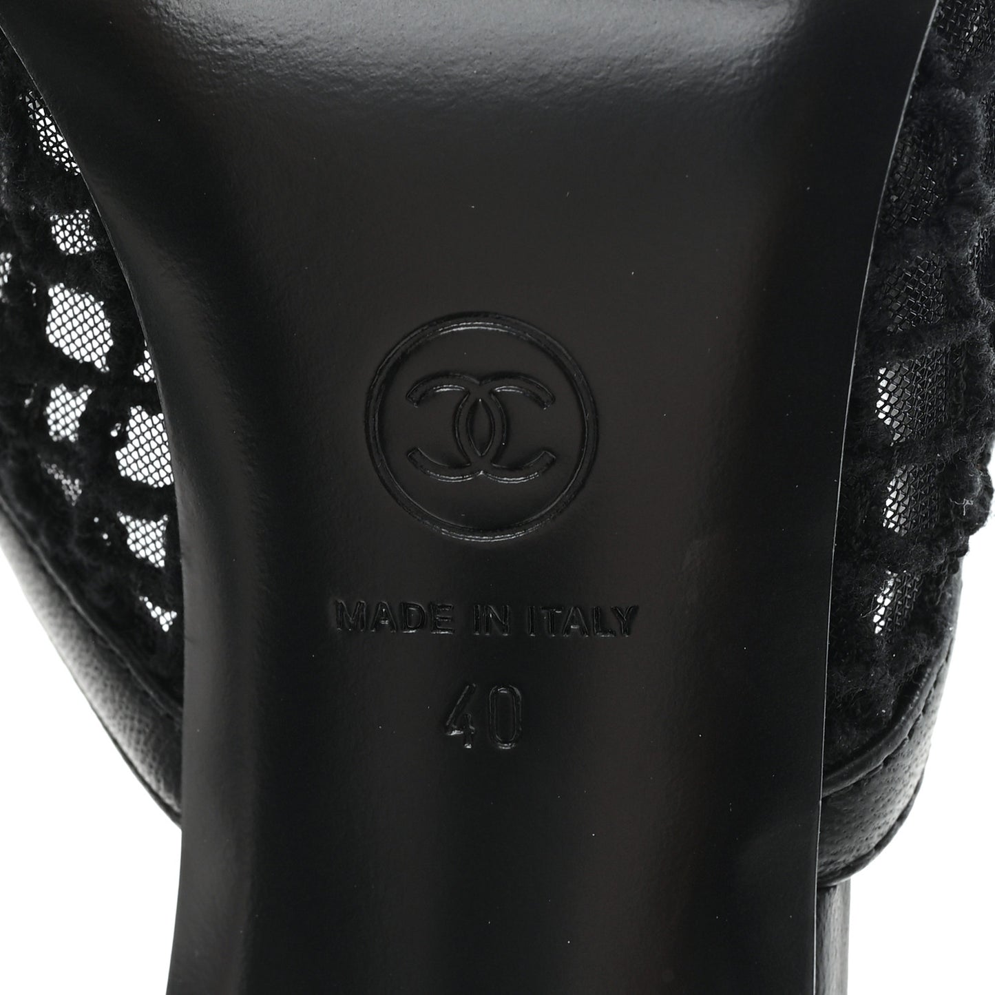 Mesh Cotton Lambskin CC Coco Beach Mules 40 Black