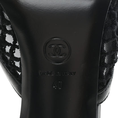 Chanel Mesh Cotton Lambskin CC Coco Beach Mules 40 Black 7 of 9