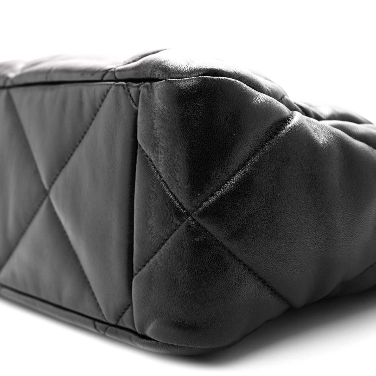 Lambskin Quilted Chanel 19 East West Shopping Bag Black