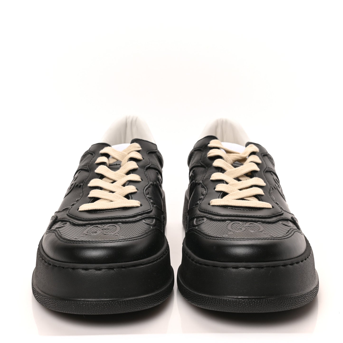 Calfskin GG Tennis Embossed Perforated Mens Interlocking G 55mm Sneakers 10.5 Black