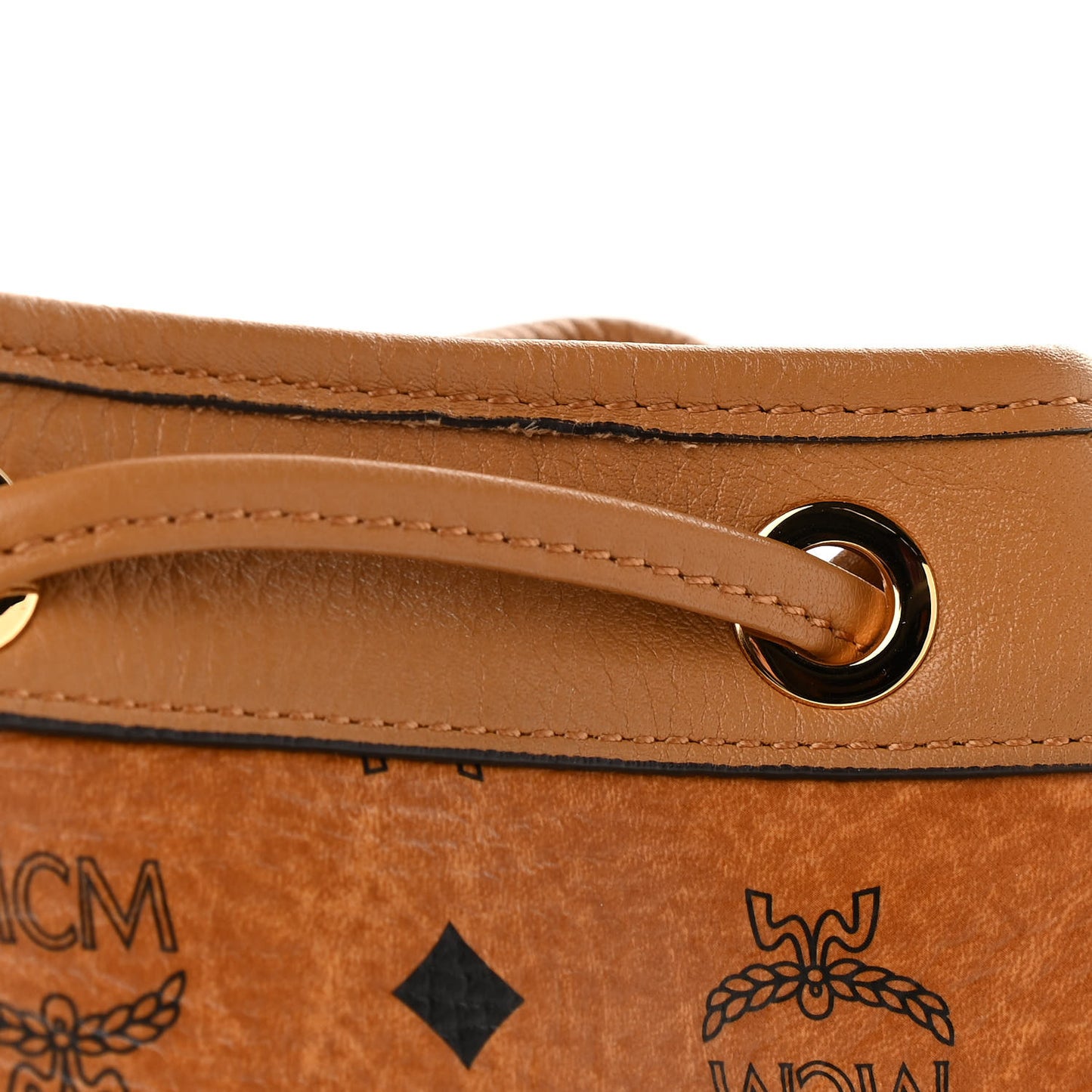 Visetos Heritage Studded Drawstring Bucket Bag Cognac