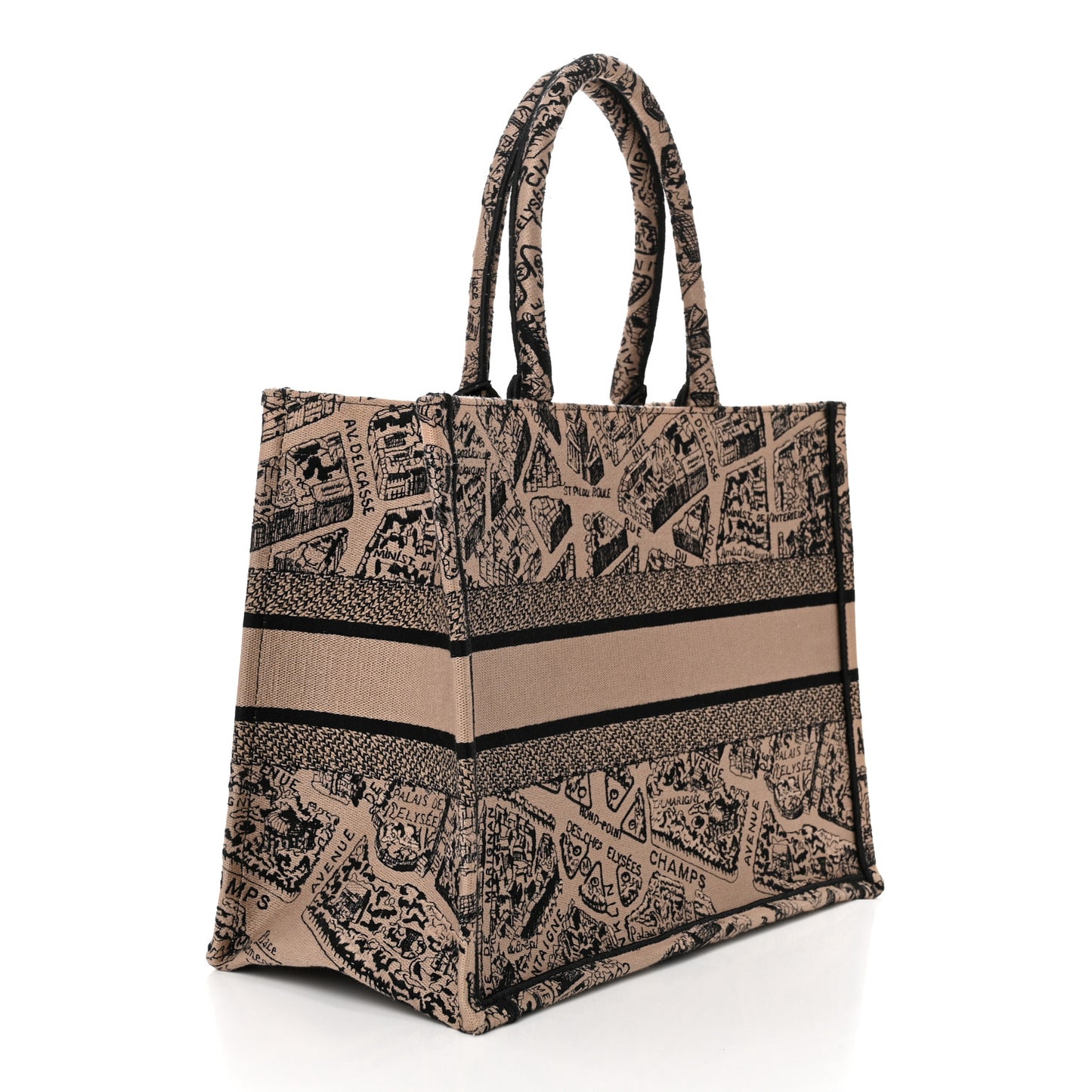 Canvas Embroidered Medium Plan De Paris Book Tote Beige Multi