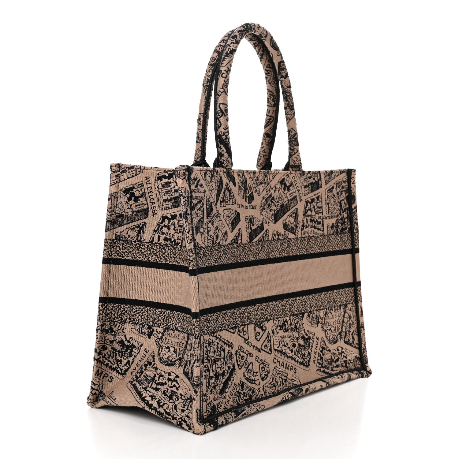 Christian Dior Canvas Embroidered Medium Plan De Paris Book Tote Beige Multi 3 of 10