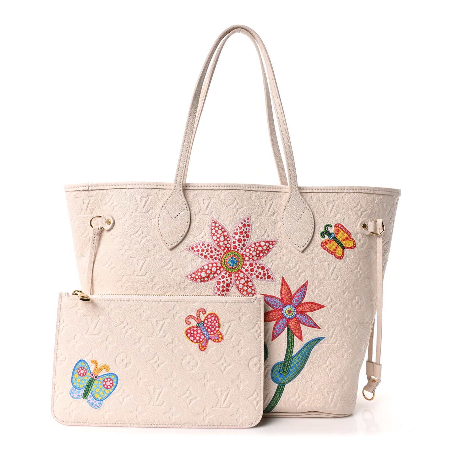 LV X YK Empreinte Inlaid Kusama Flowers Neverfull MM Quartz