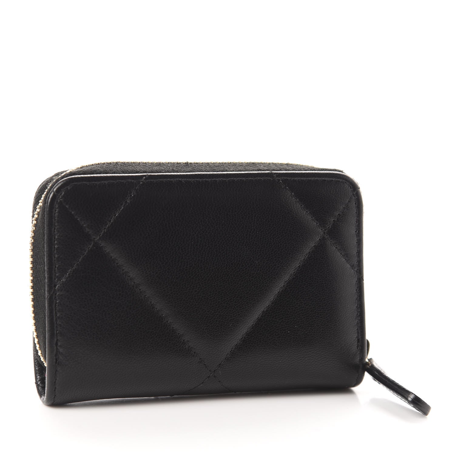 Chanel Shiny Goatskin Quilted Chanel 19 Zip Around Coin Purse Wallet Black 3 of 8