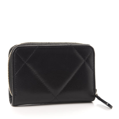 Chanel Shiny Goatskin Quilted Chanel 19 Zip Around Coin Purse Wallet Black 3 of 8