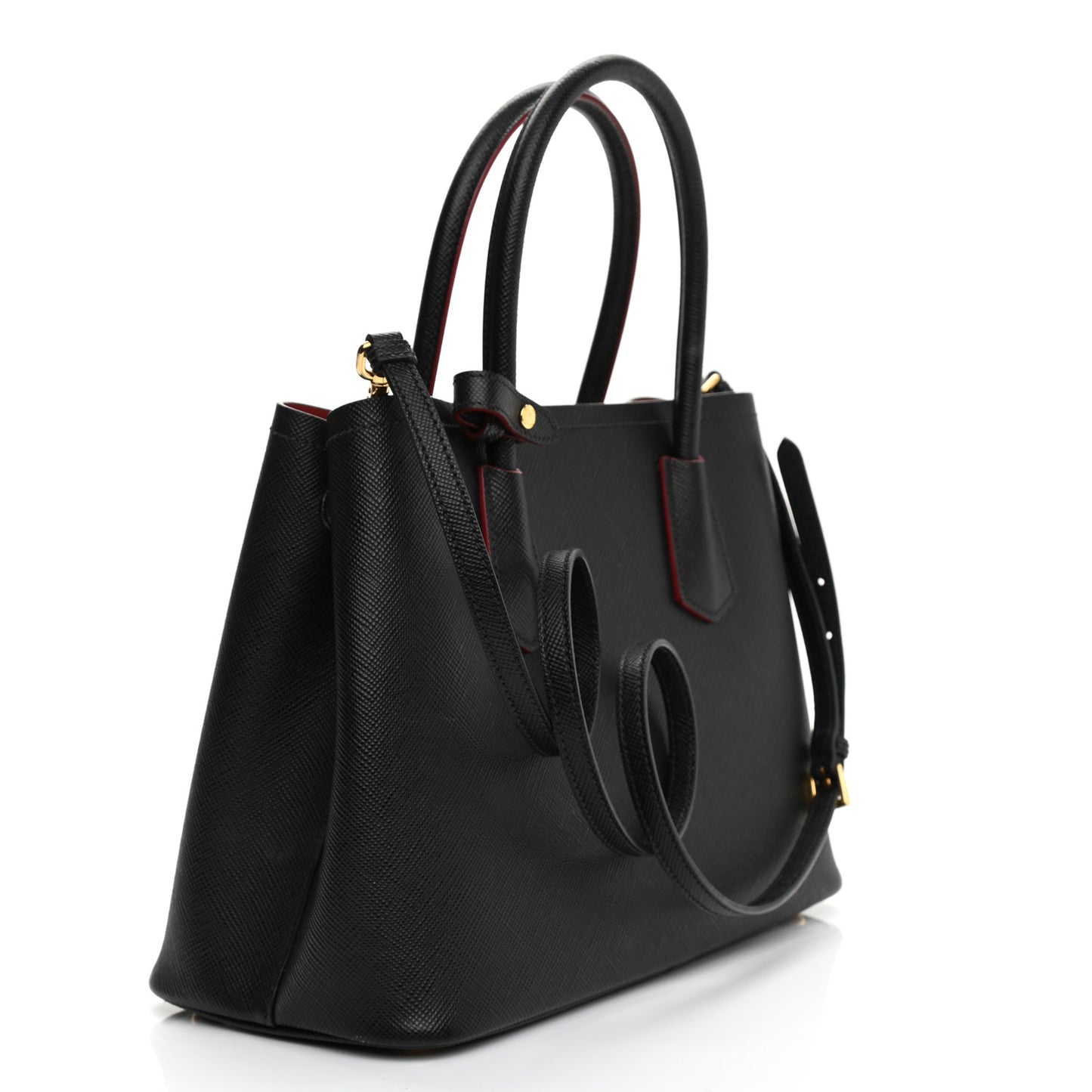 Saffiano Cuir Medium Double Bag Black Fuoco