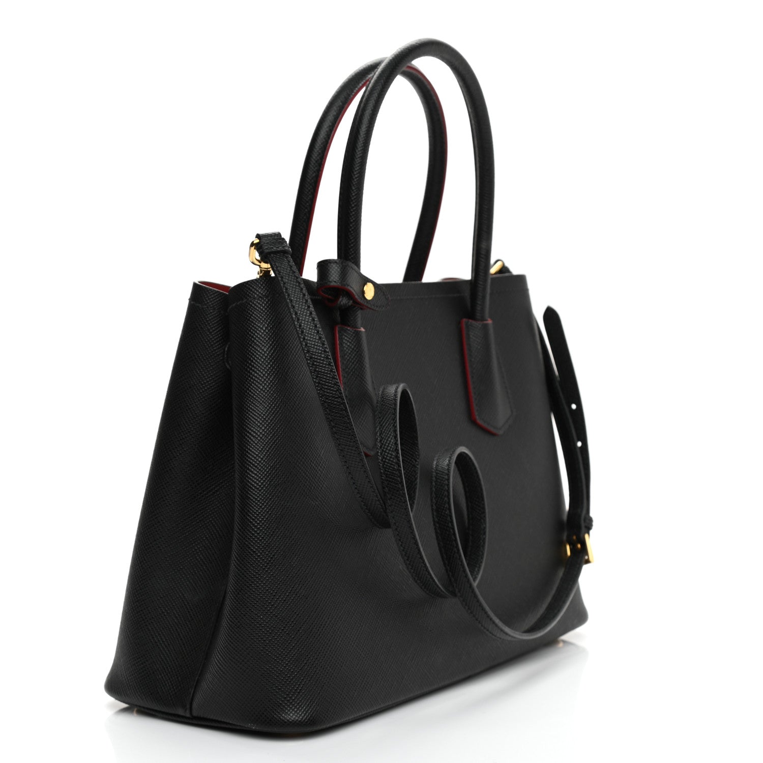 Prada Saffiano Cuir Medium Double Bag Black Fuoco 3 of 7