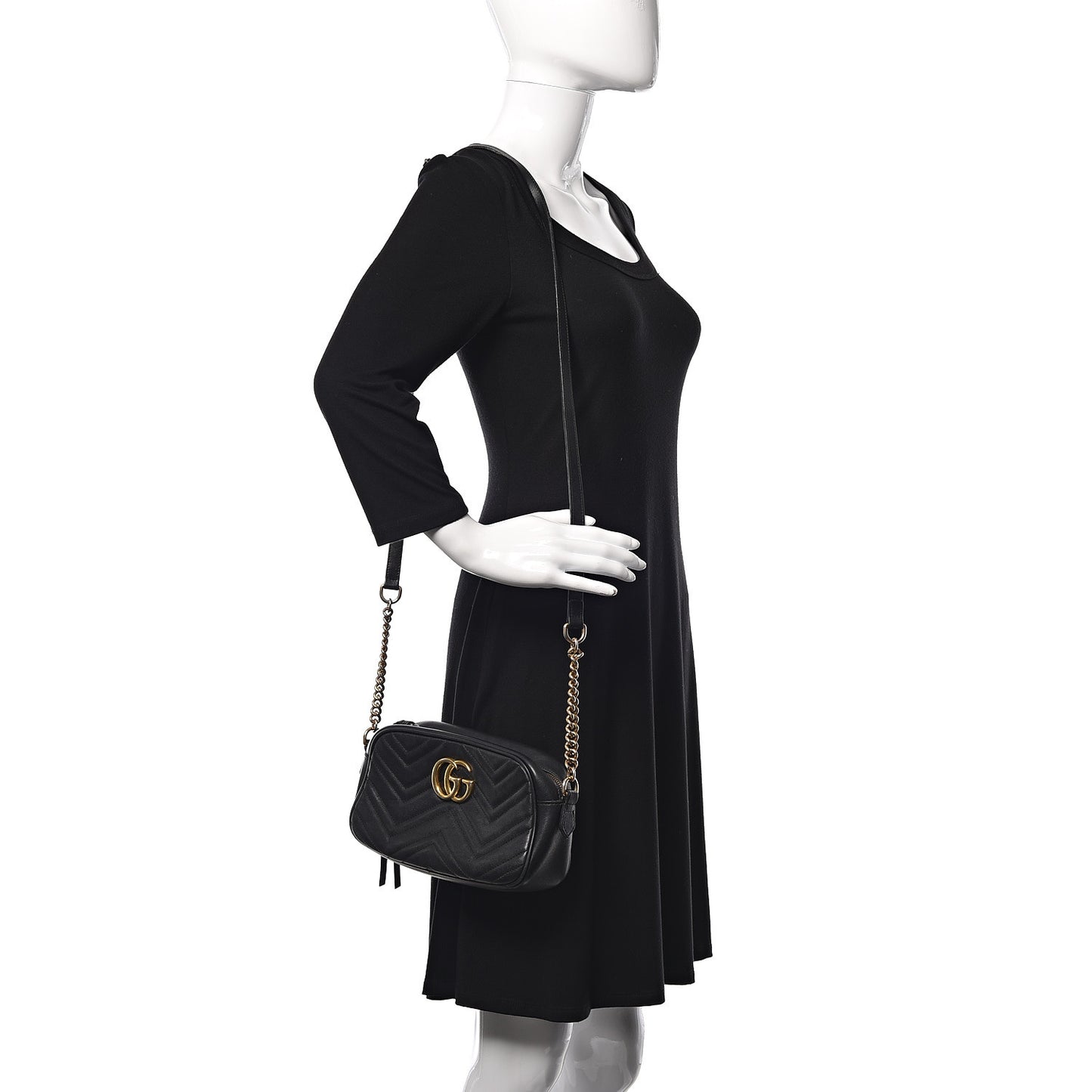 Calfskin Matelasse Small GG Marmont Chain Shoulder Bag Black