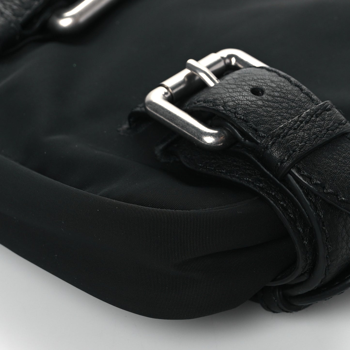 Nylon Grained Calfskin Mini Buckle Shoulder Bag Black