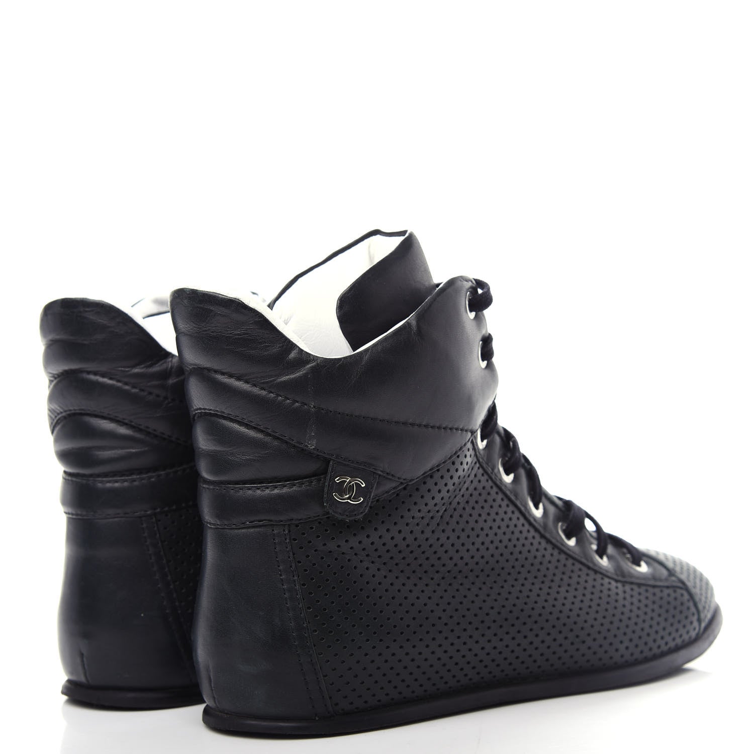 Chanel Perforated Lambskin High Top CC Sneakers 36.5 Black 4 of 10