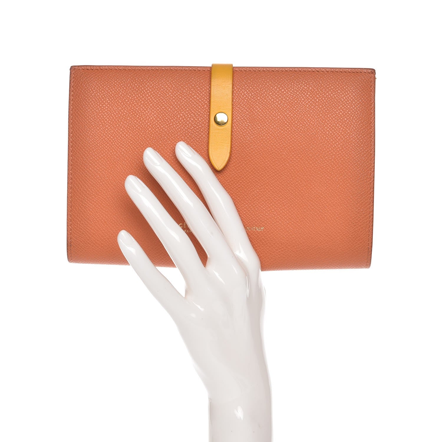 Celine Grained Sleek Calfskin Large Multifunction Strap Wallet Orange 2 of 7