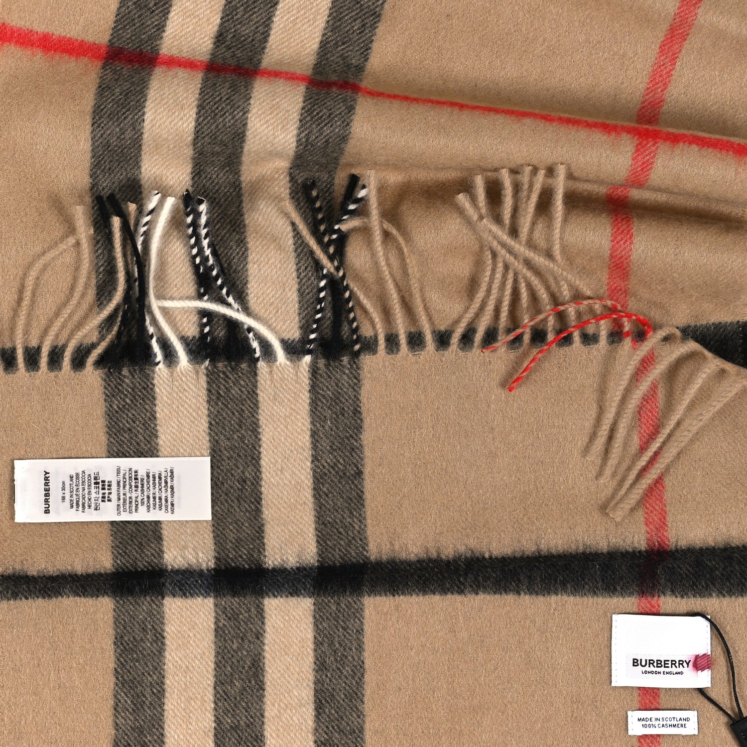 Burberry Cashmere Giant Check Fringe Scarf Archive Beige 3 of 3