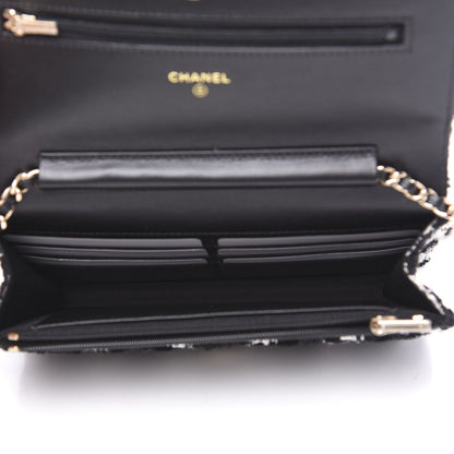 Chanel Tweed Quilted Wallet On Chain WOC Black Ecru White 4 of 10