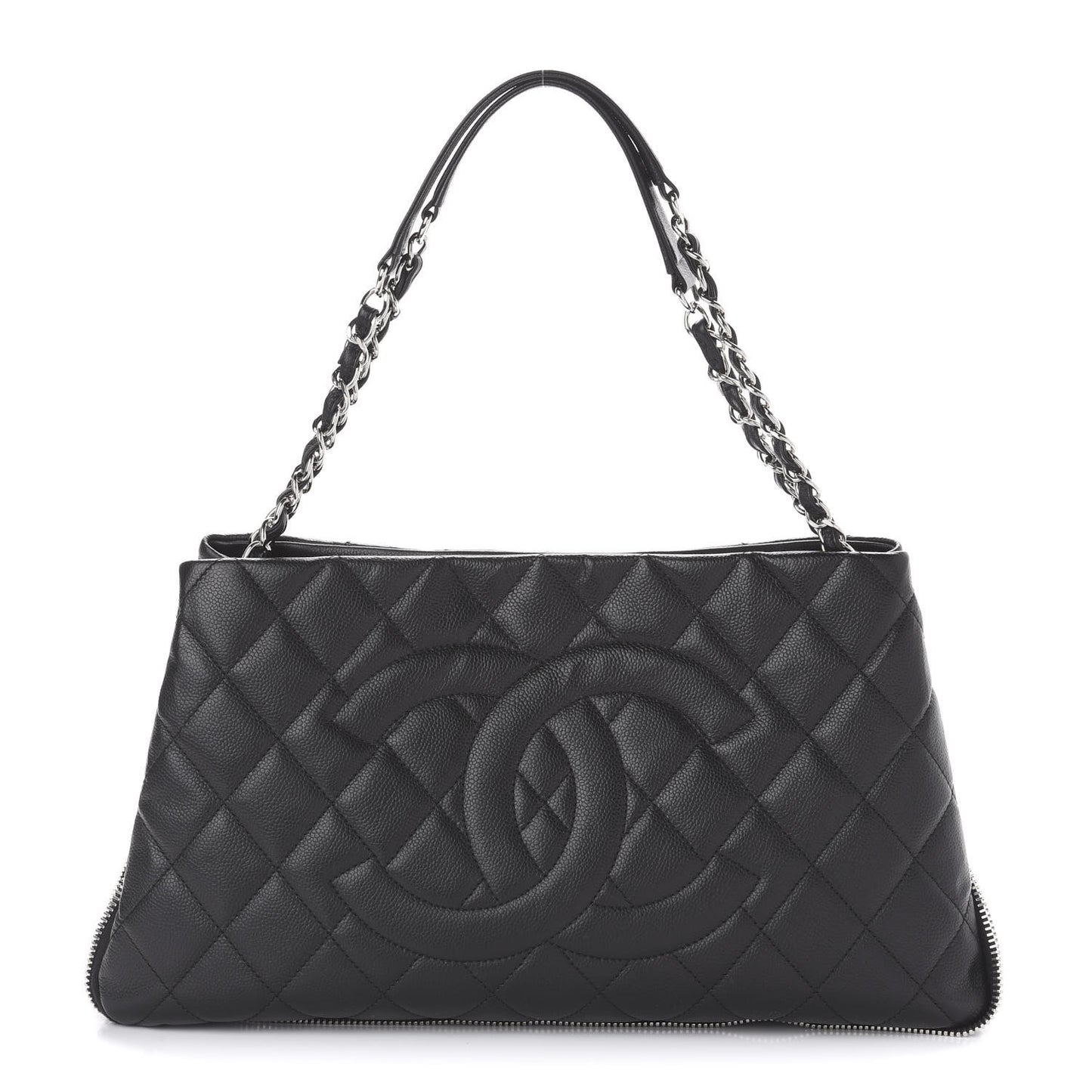 Caviar Quilted Expandable Zip Shoulder Bag Black