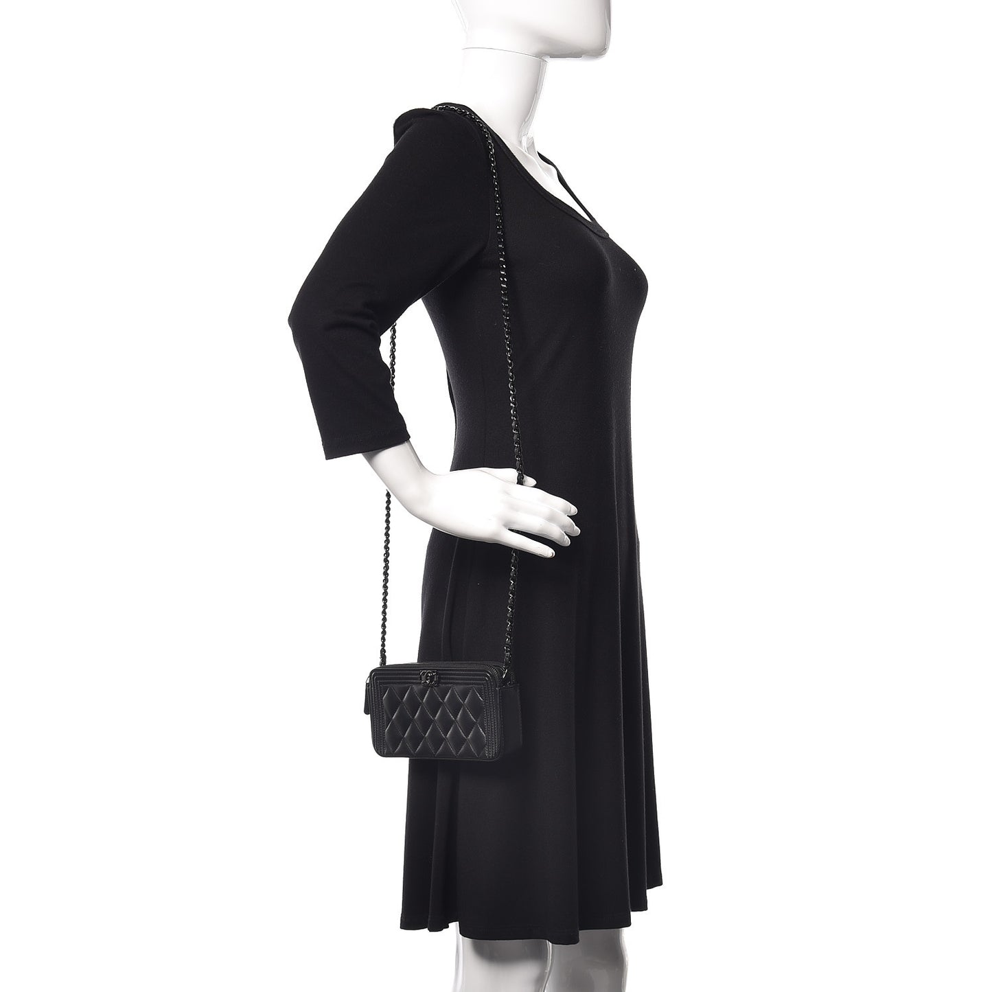 Lambskin Quilted Small Boy Clutch With Chain So Black