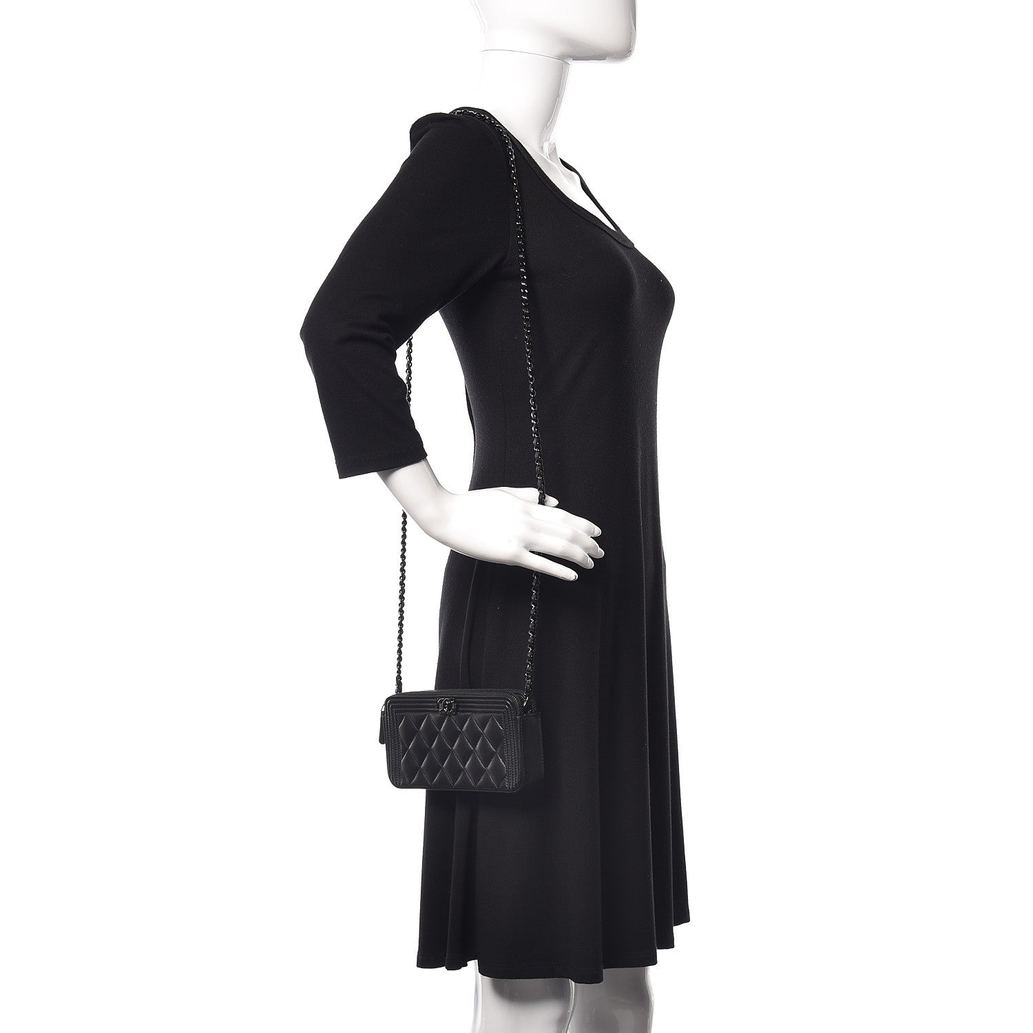 Chanel Lambskin Quilted Small Boy Clutch With Chain So Black 2 of 14