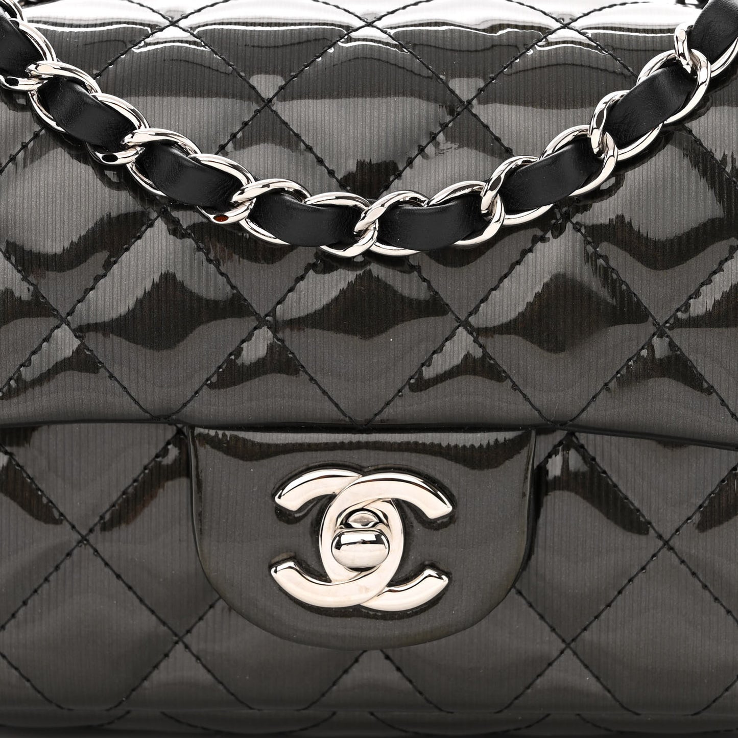 Striated Patent Quilted Mini Rectangular Flap Black