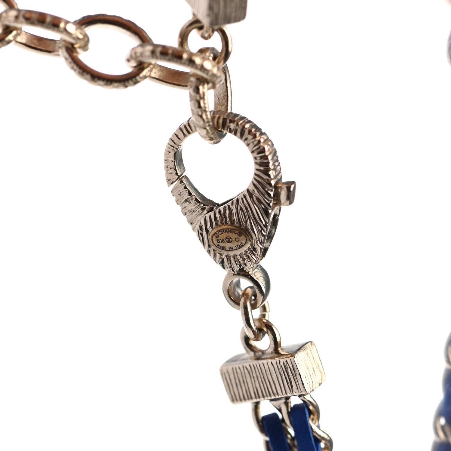 Chanel Metal Lambskin CC Chain Link Necklace Blue Gold 5 of 5