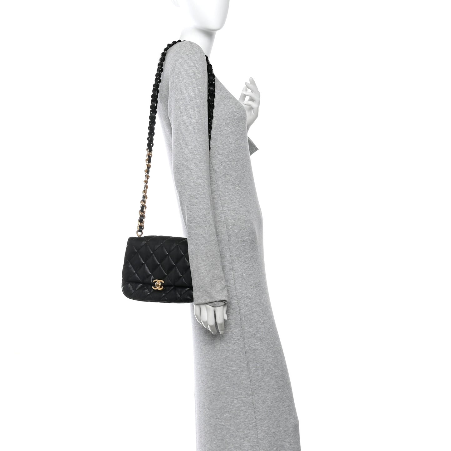 Lambskin Quilted Small Lacquered Chain Flap Black