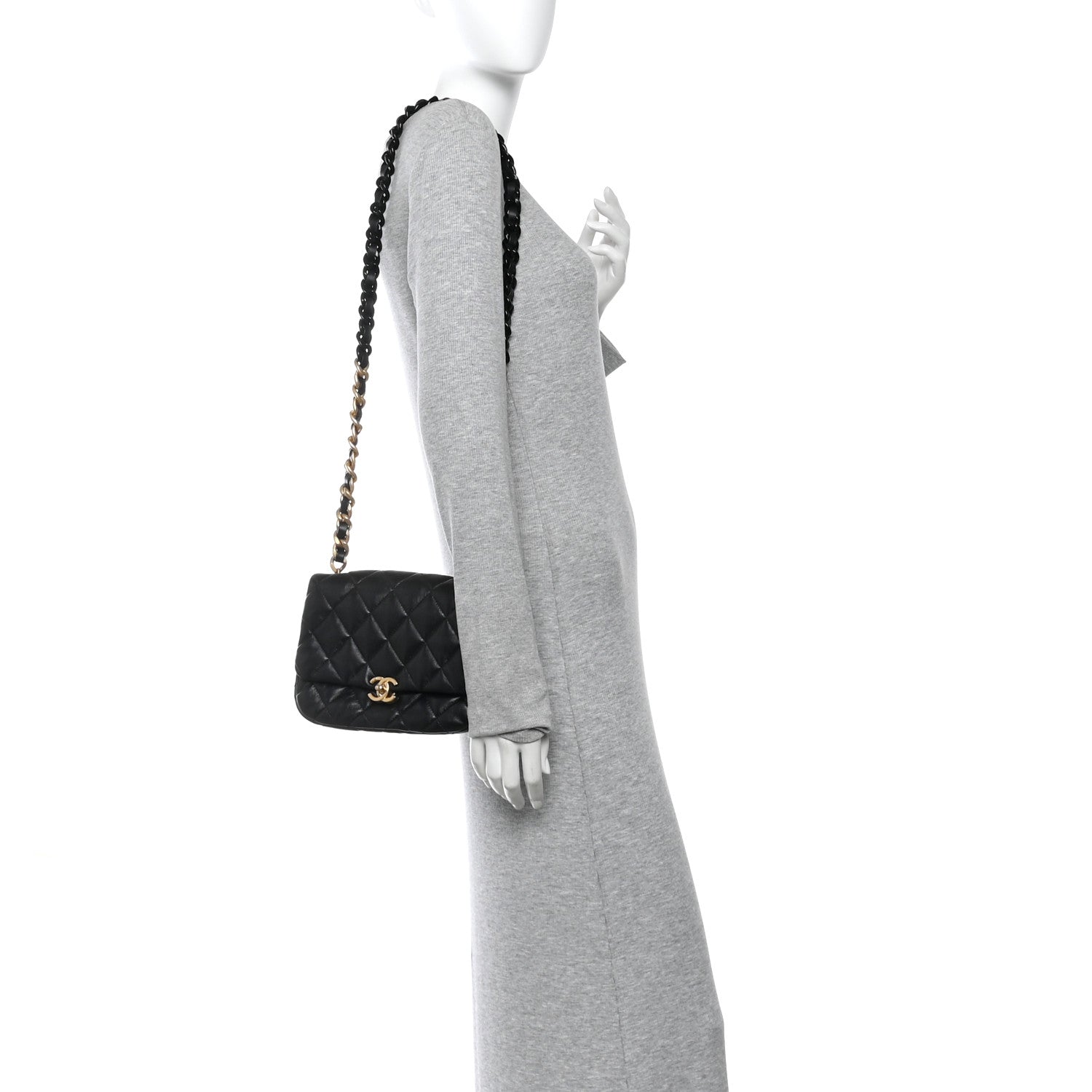 Chanel Lambskin Quilted Small Lacquered Chain Flap Black 2 of 13