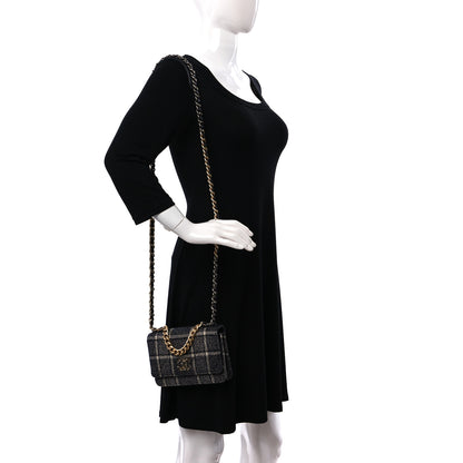 Chanel Tweed Quilted Chanel 19 Wallet On Chain WOC Grey Black Beige 2 of 10
