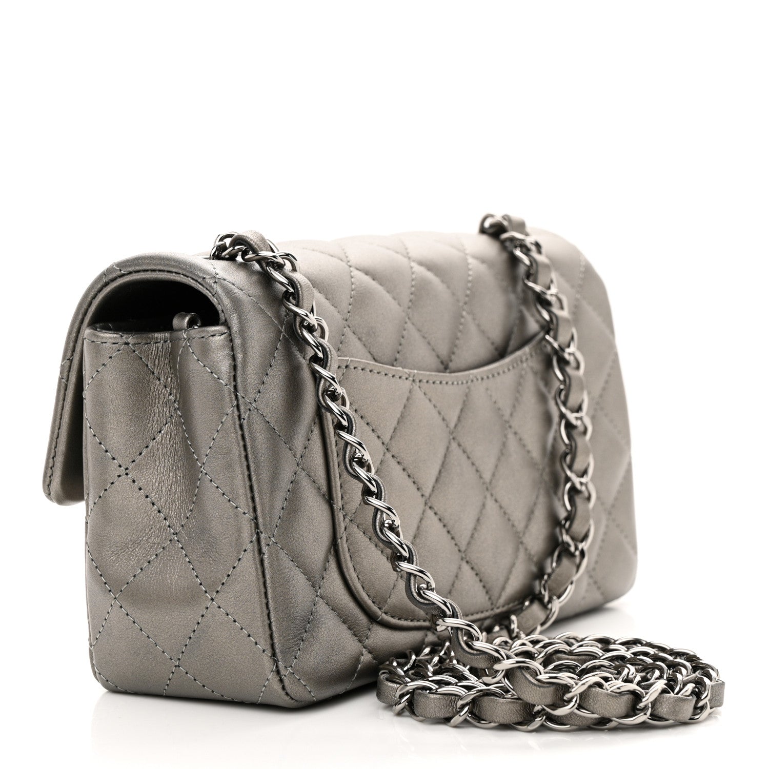 Chanel Metallic Lambskin Quilted Mini Rectangular Flap Dark Grey 3 of 12
