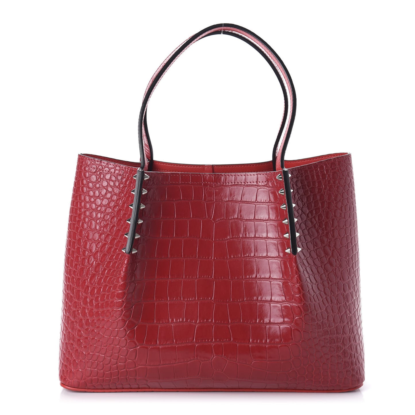 Crocodile Embossed Calfskin Spiked Small Cabarock Shopper Tote Red
