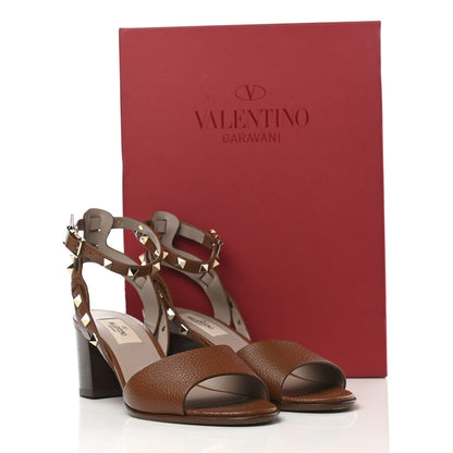 Valentino Garavani Pebbled Calfskin Rockstud Ankle Strap 60mm Sandals 37.5 Bright Cognac 10 of 10