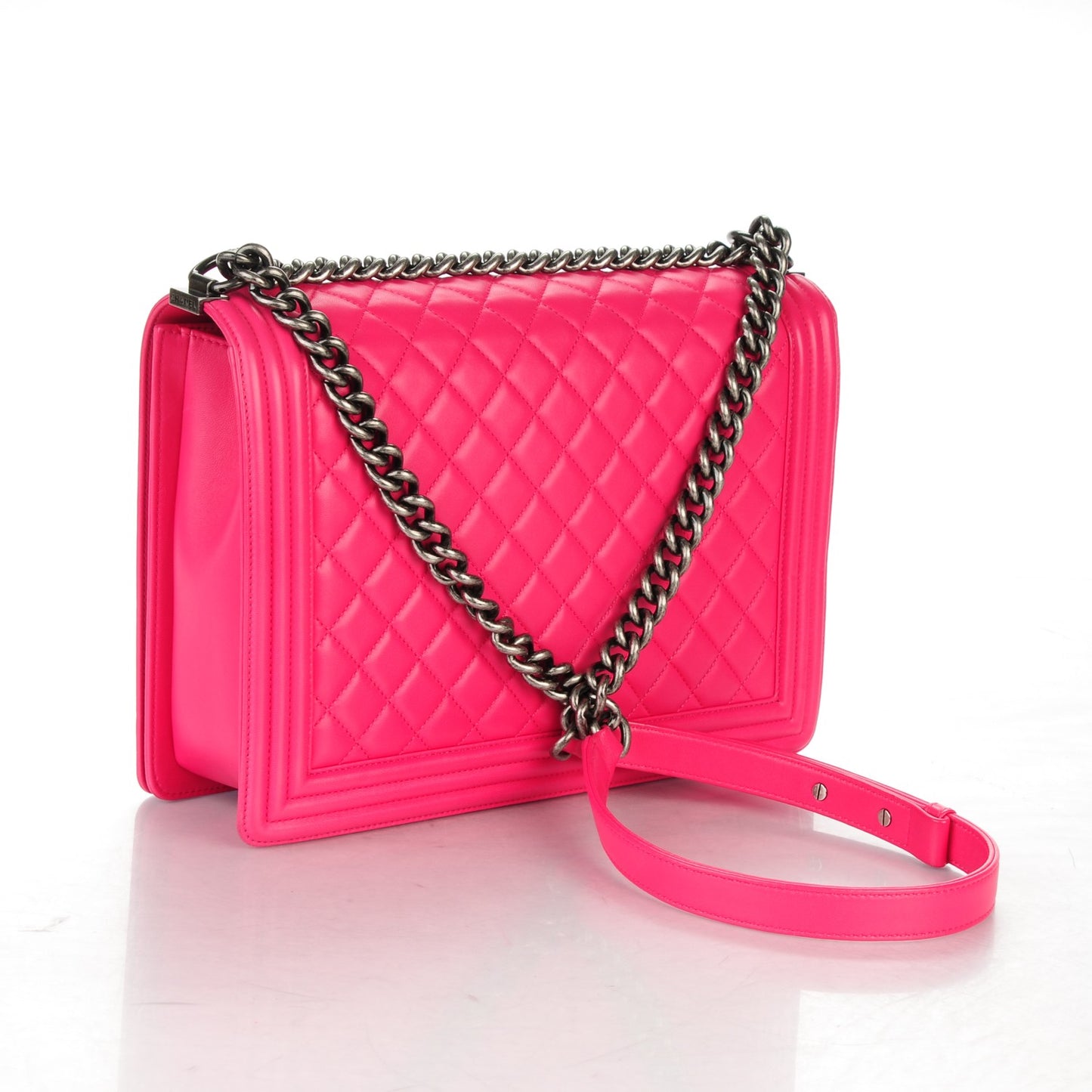 Lambskin Quilted Large Boy Flap Pink