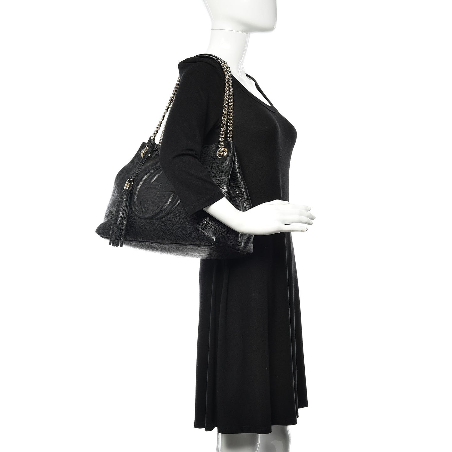 Pebbled Calfskin Medium Soho Chain Shoulder Bag Black