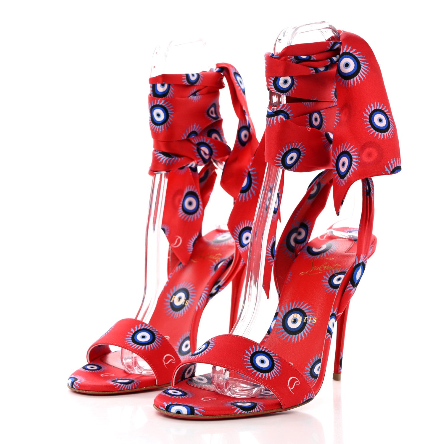 Christian Louboutin Crepe Satin Greekaba Du Desert 100 Eye Sandal 41 Red 3 of 8