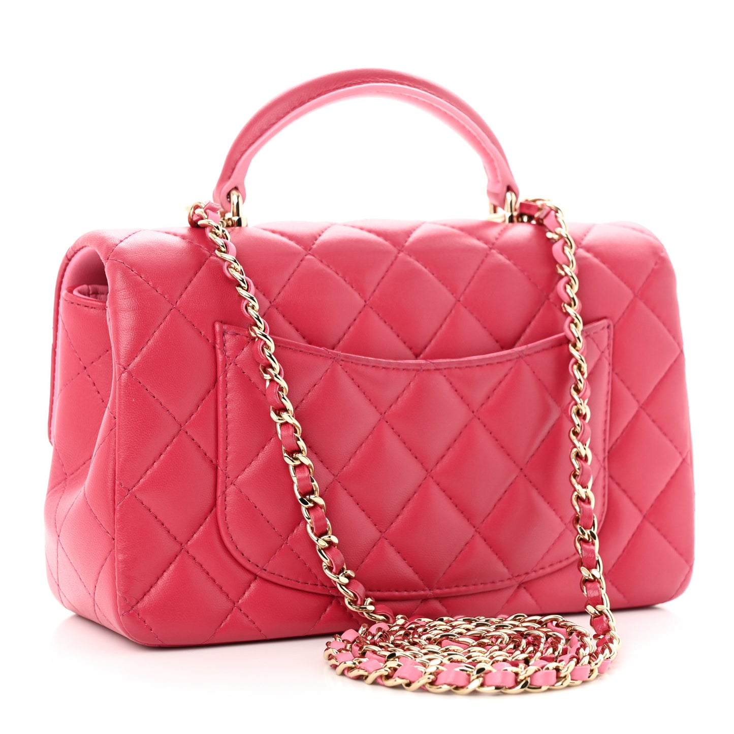 Lambskin Quilted Bi-Color Mini Top Handle Rectangular Flap Rose