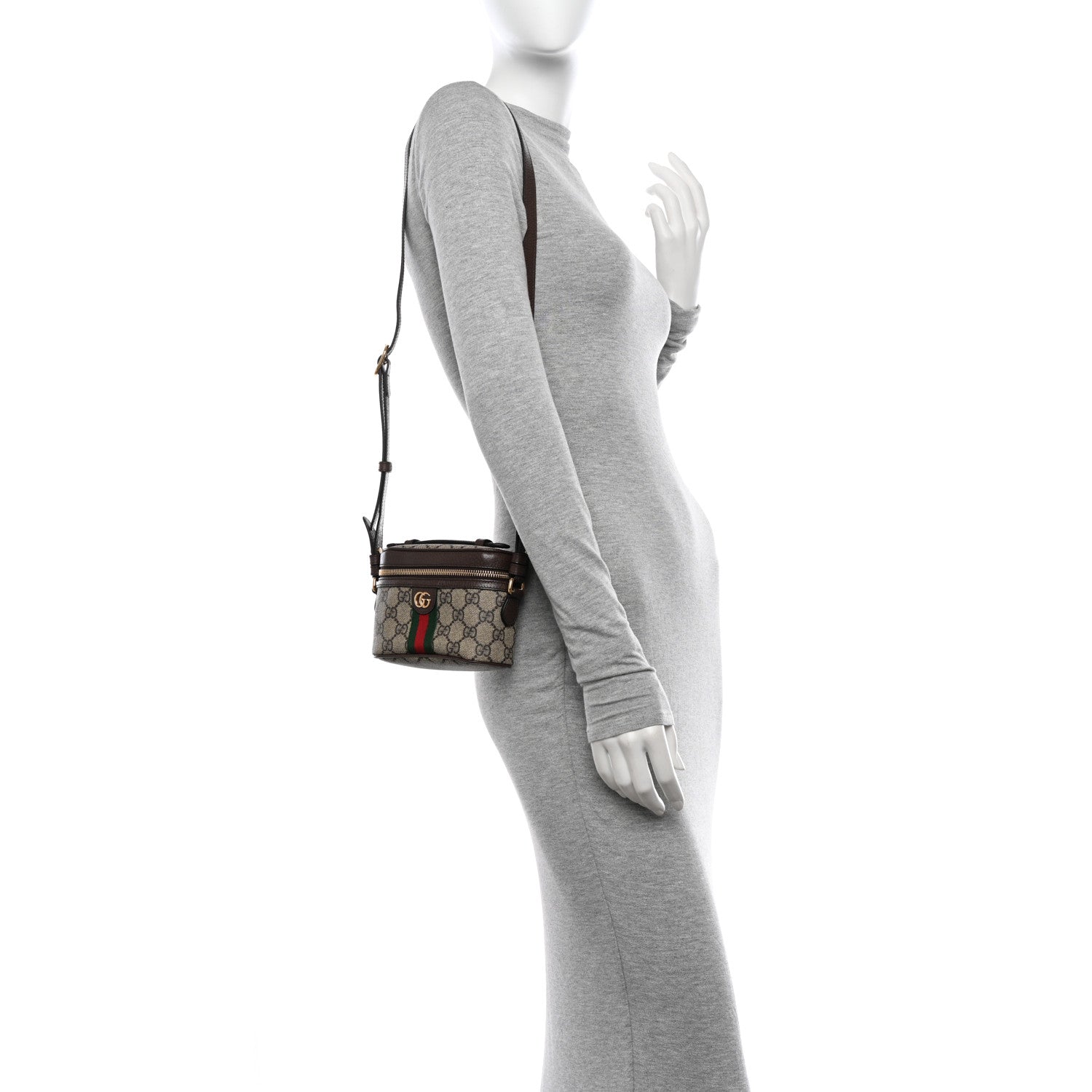 Gucci GG Supreme Monogram Textured Calfskin Web Mini Ophidia Top Handle Bag Beige Ebony New Acero 2 of 10