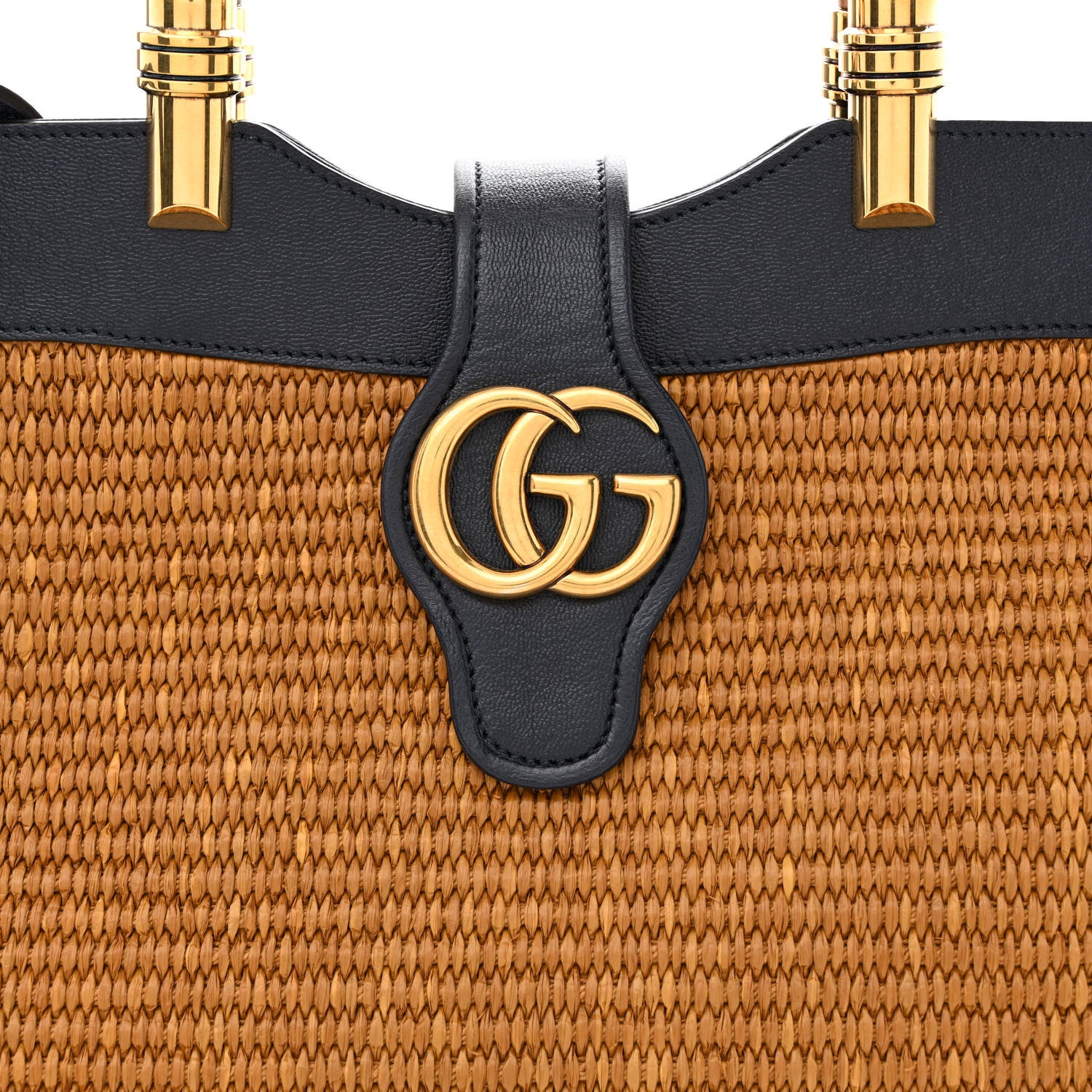 Gucci Straw Lux New Sakai Calfskin Lux Medium Dahlia Bamboo Handle Tote Bag Dark Natural Blue 10 of 14