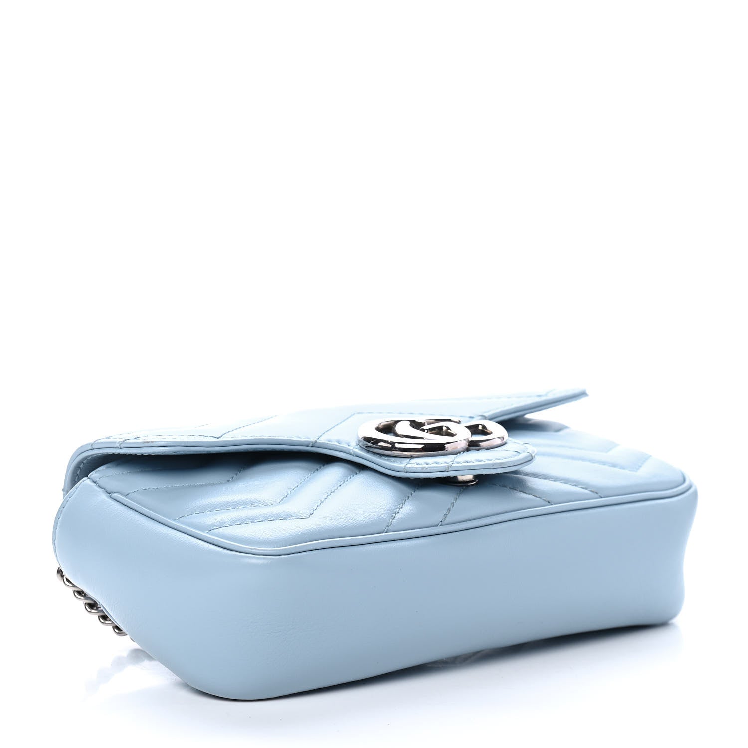 Gucci Calfskin Matelasse Super Mini GG Marmont Shoulder Bag Porcelain Light Blue 3 of 4