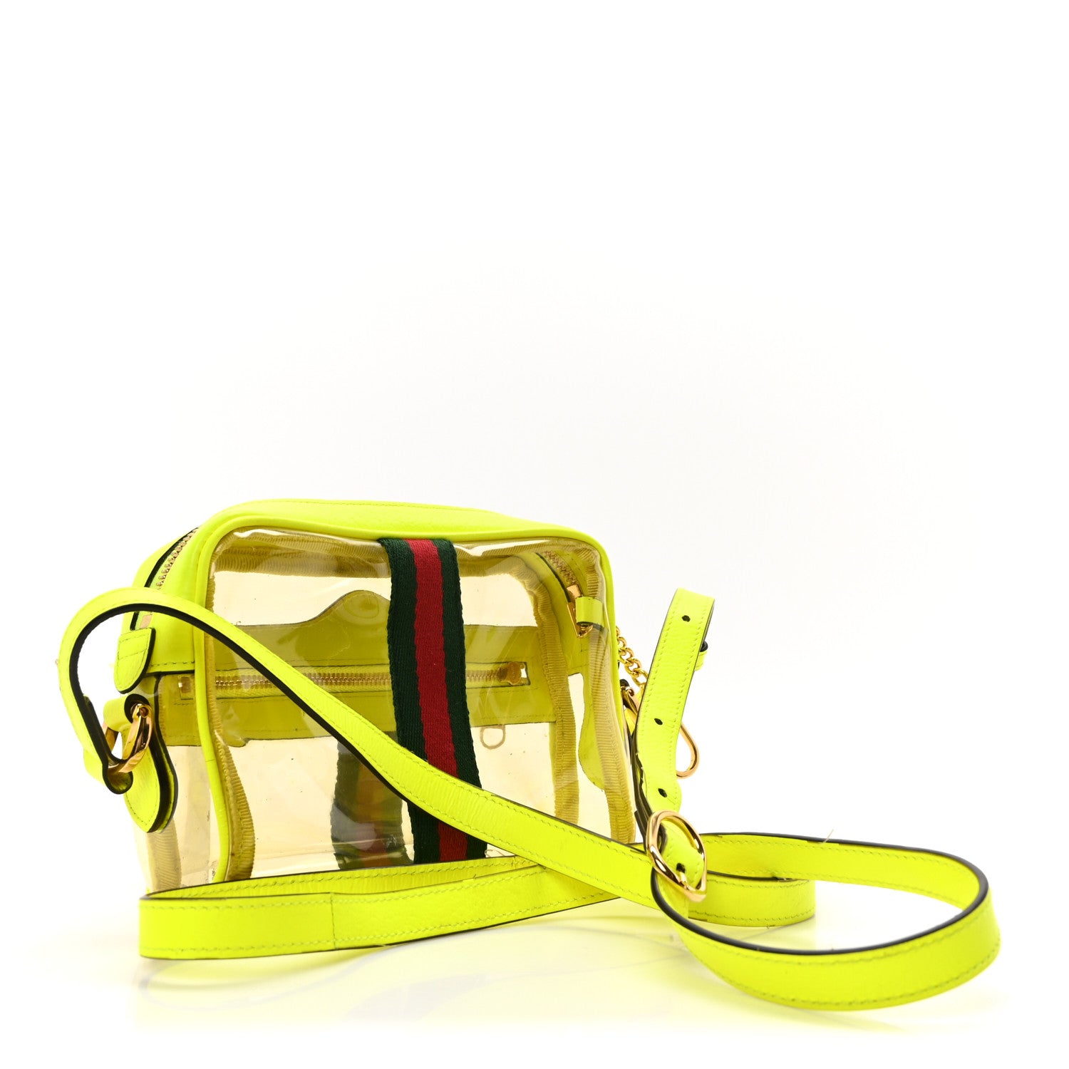 Gucci Vinyl Web Mini Ophidia Transparent Shoulder Bag Yellow Fluo 3 of 9