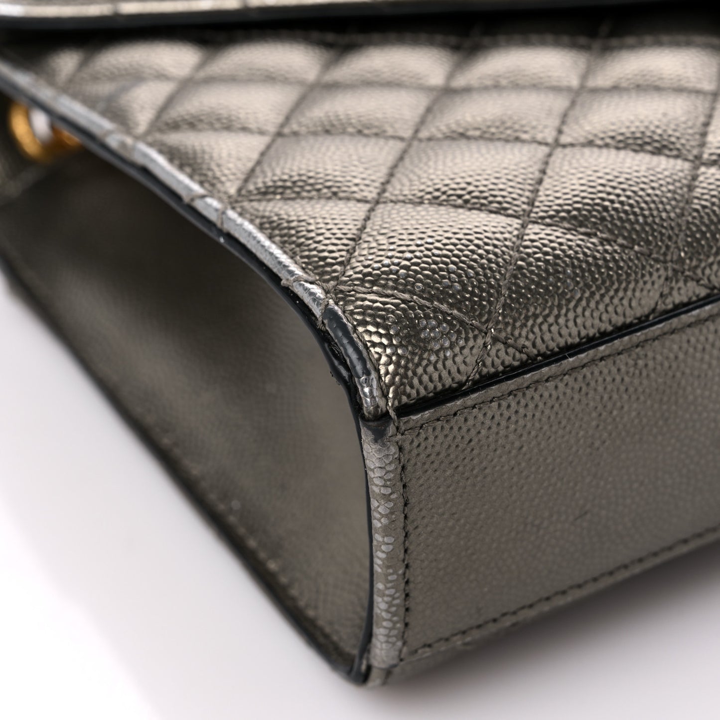 Metallic Grain De Poudre Textured Mixed Matelasse Triquilt Medium Monogram Satchel Piombo