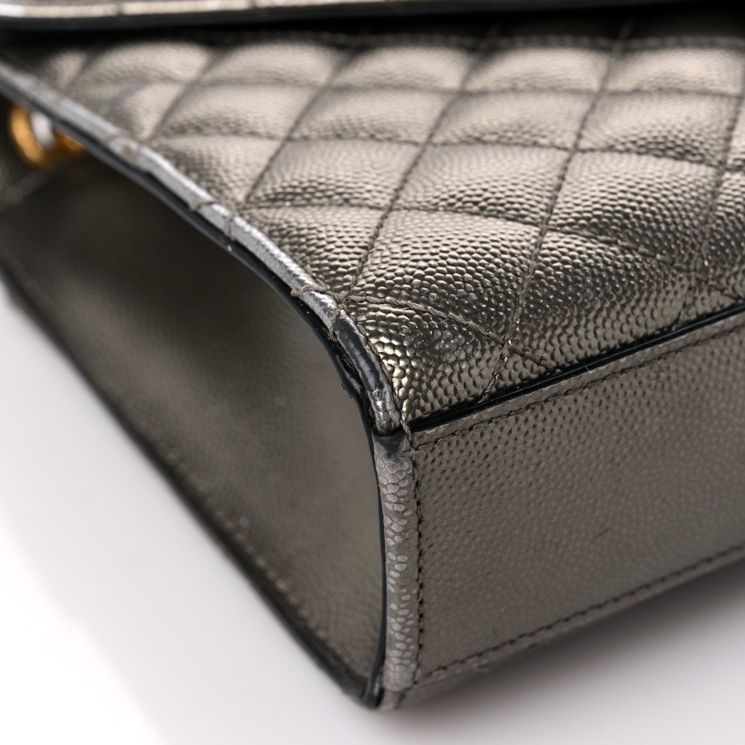 Saint Laurent Metallic Grain De Poudre Textured Mixed Matelasse Triquilt Medium Monogram Satchel Piombo 7 of 15