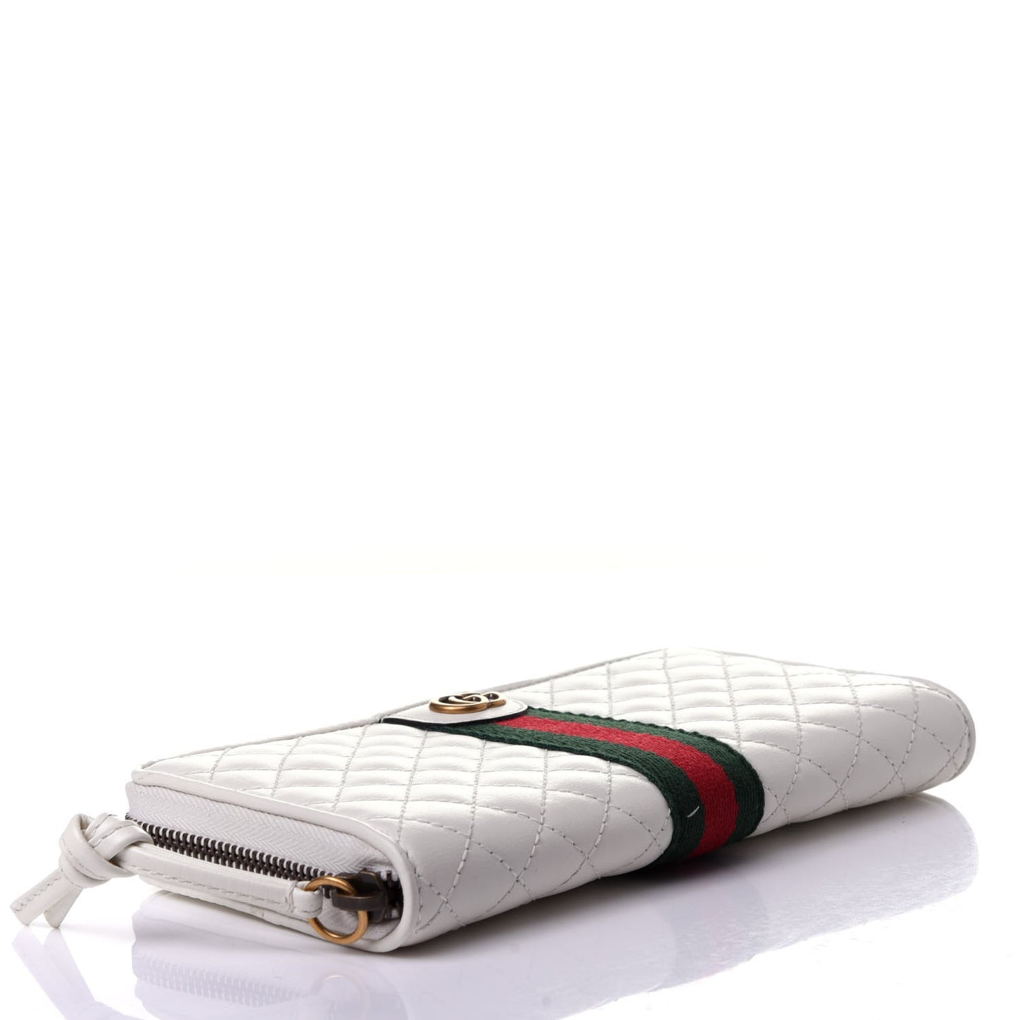 Calfskin Web Trapuntata GG Zip Around Wallet Off White