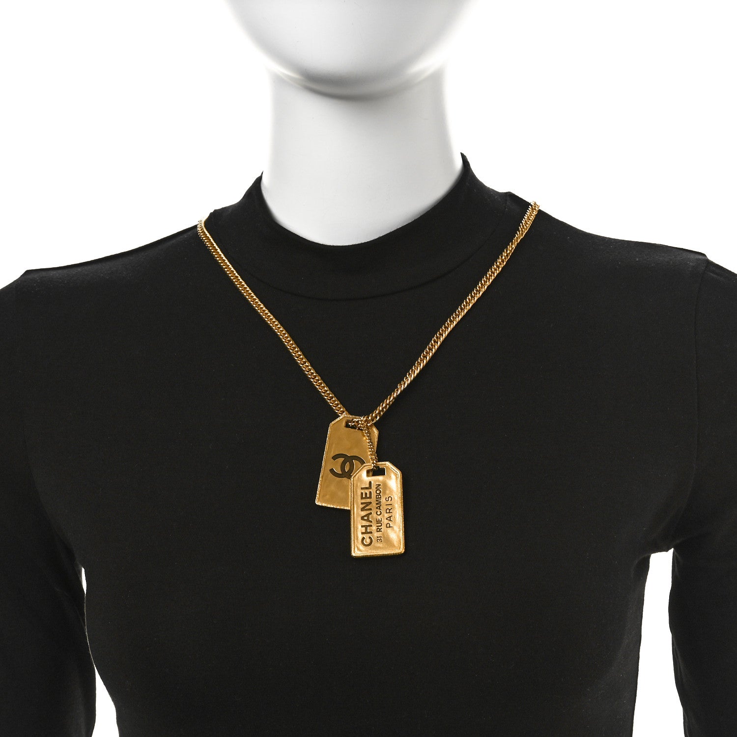 Chanel ID Dog Tag Charm Necklace Gold 2 of 6