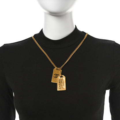 Chanel ID Dog Tag Charm Necklace Gold 2 of 6