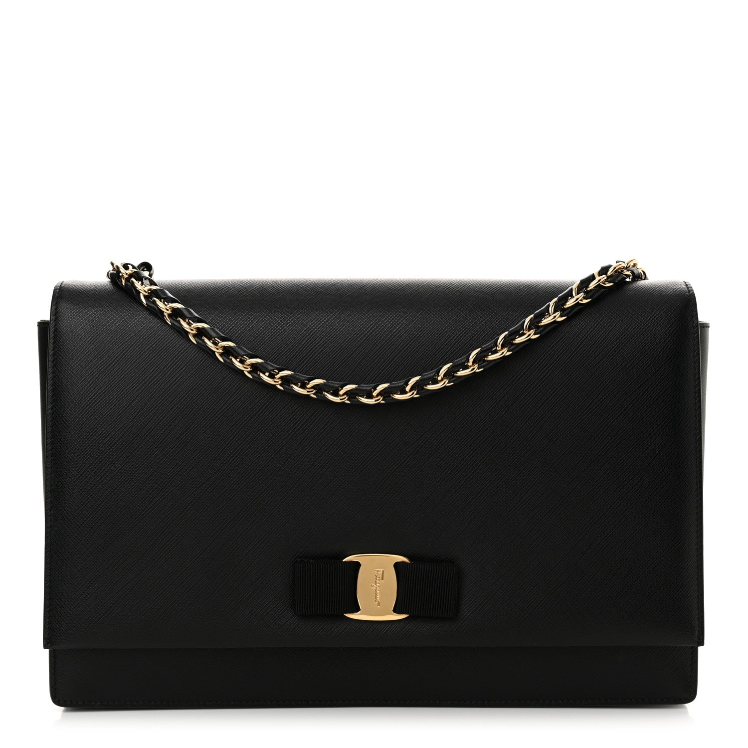 Salvatore Ferragamo Printed Calfskin Ginny Shoulder Bag Black 1 of 11