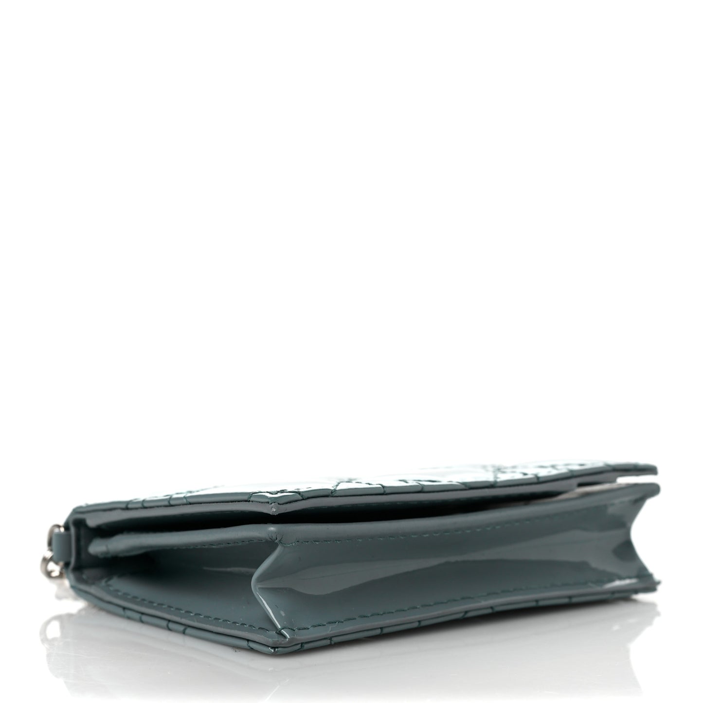 Patent Cannage Small Lady Dior Flap Card Holder Gray Stone
