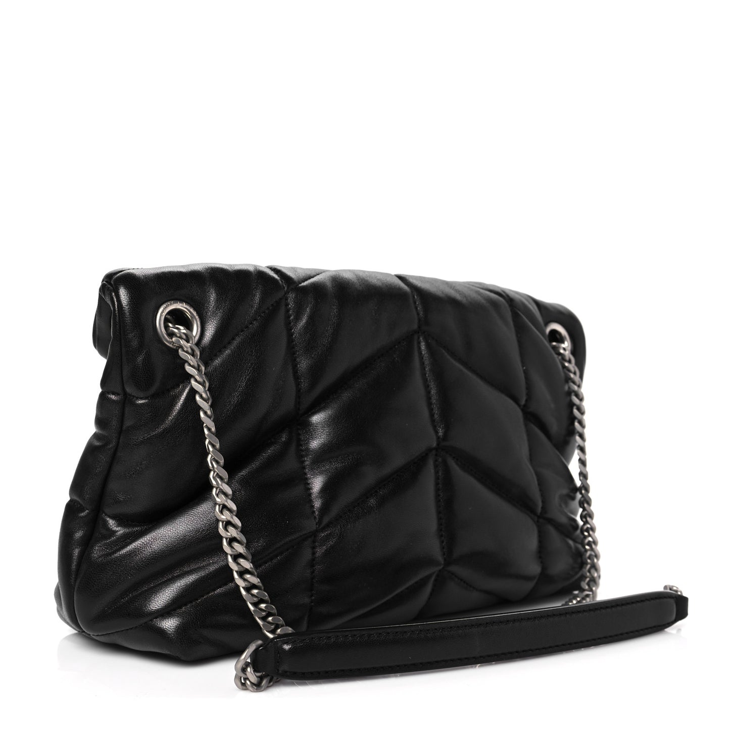 Lambskin Quilted Small Loulou Puffer Monogram Chain Satchel Black