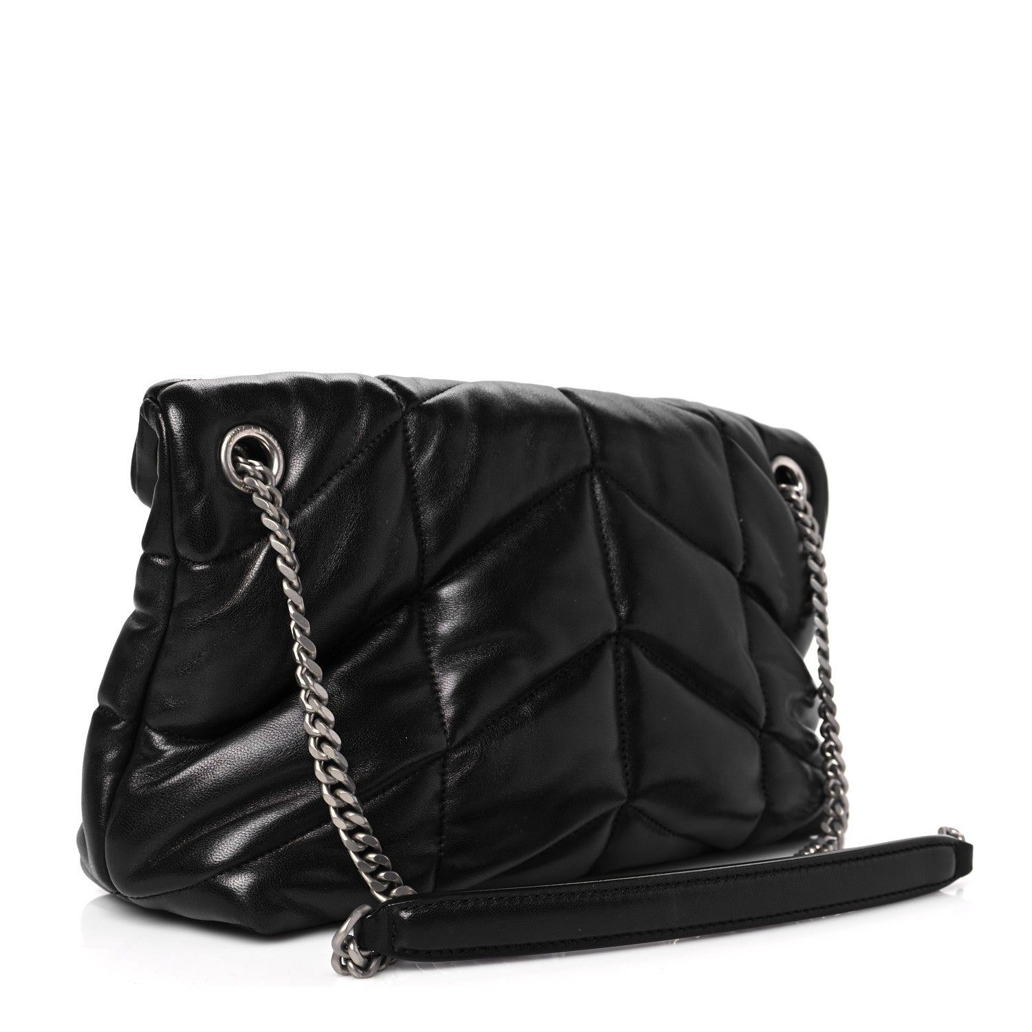 Saint Laurent Lambskin Quilted Small Loulou Puffer Monogram Chain Satchel Black 3 of 7