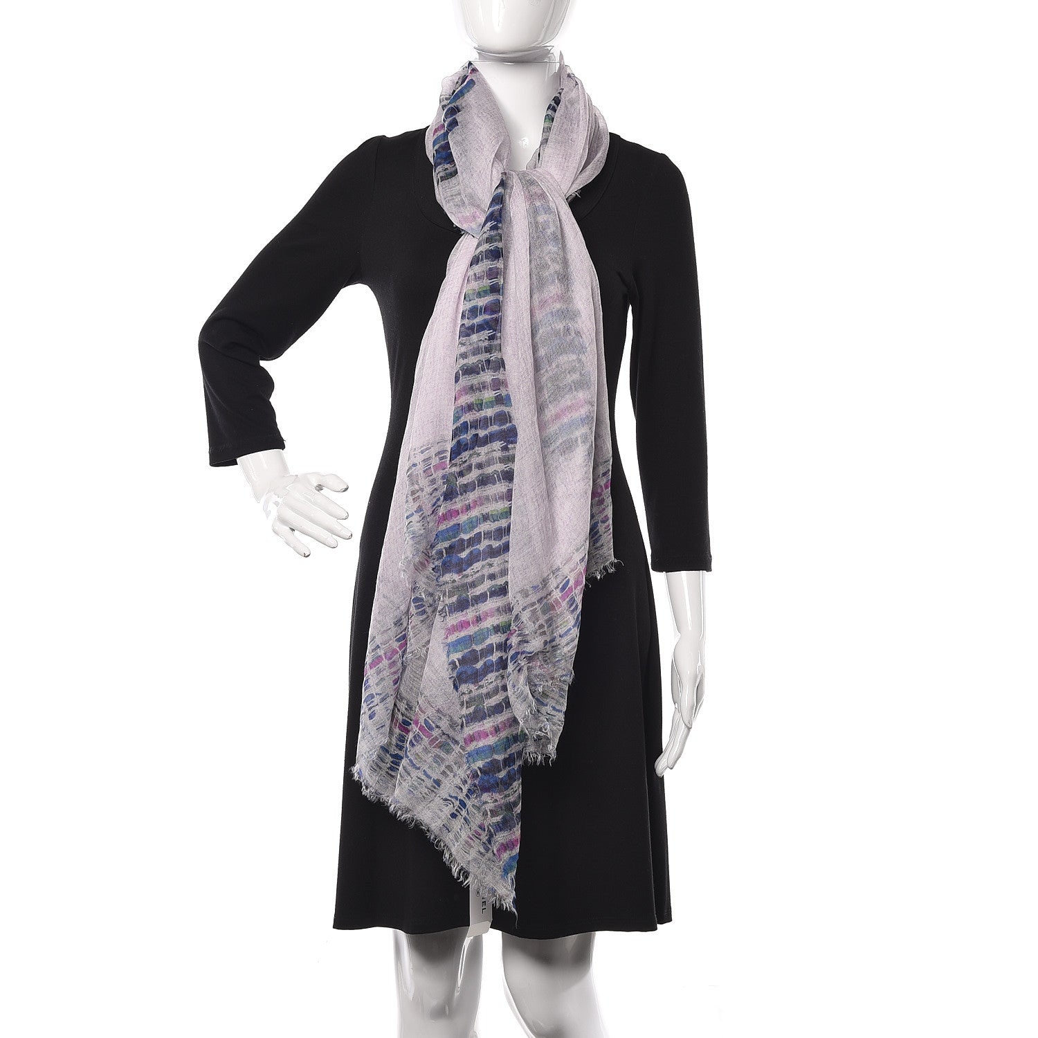 Chanel Cashmere Silk CC Scarf Purple Navy 2 of 5