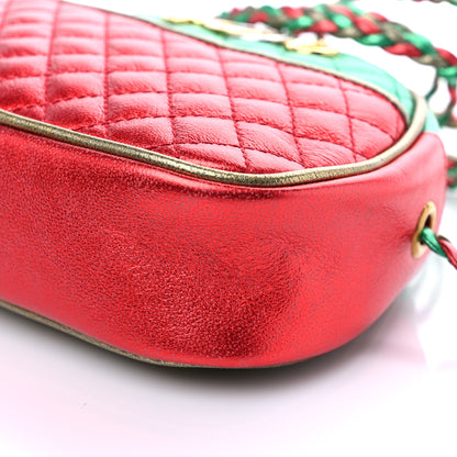 Gucci Laminated Nappa Trapuntata Mini Zumi Dome Shoulder Bag Rosso Jasmine Green Rame 9 of 9