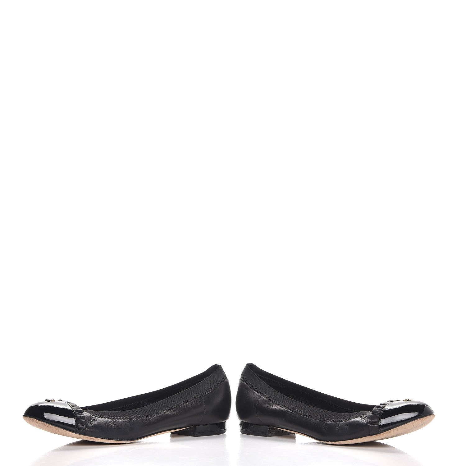 Chanel Lambskin Patent Cap Toe Elastic Ballet Flats 37 Black 6 of 12